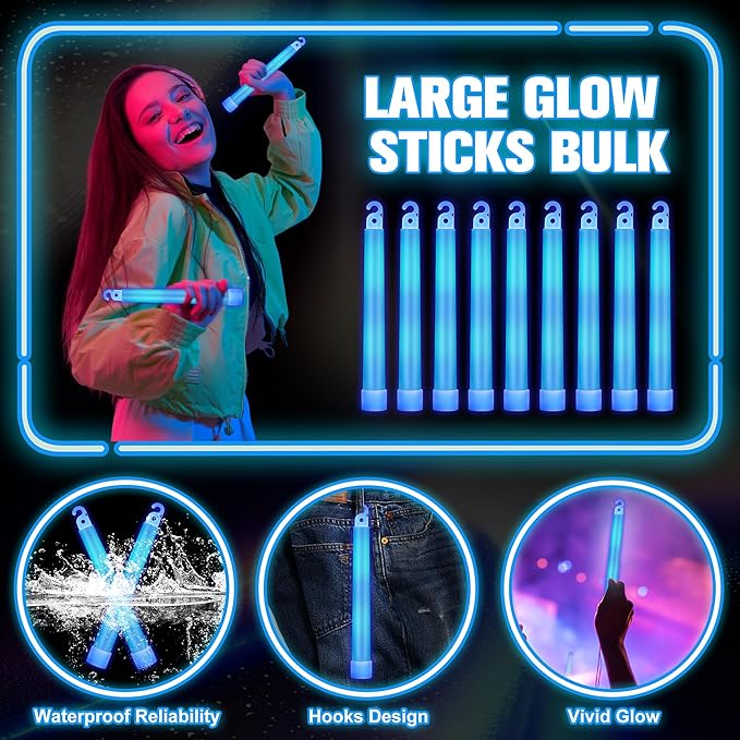 Sotiff 48 Pcs 6 Inch Large Bright Glow Sticks Light Sticks Emergency Chem Safety Glow Sticks with 12 Hours Duration for Survival Hiking Outdoor Camping Dark Party Activities Blackout Storm