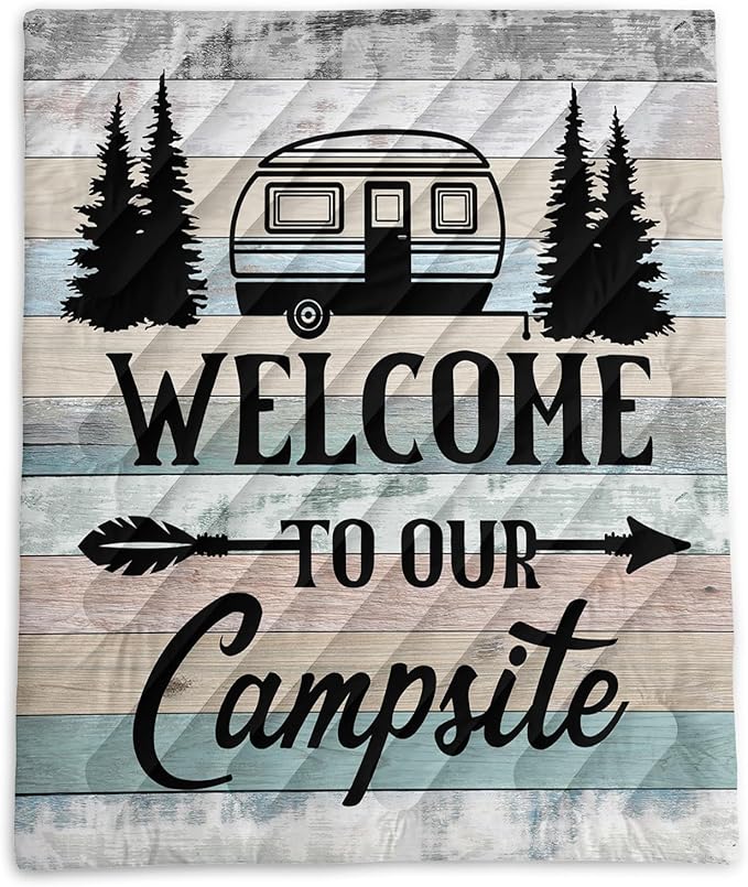 Axolotl Camping Camper Outdoor Blanket,Campsite Rv Camping Blanket,Rustic Farmhouse Vintage Wooden Lightweight Waterproof Puffy Travel Blanket,Forest Packable Outdoor Blanket for Traveling Picnic Park