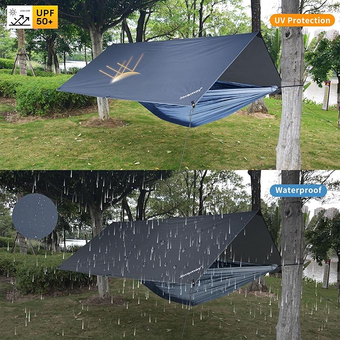Hammock Rain Fly 10×10FT - Waterproof Camping Tarp Lightweight Tent Tarp Portable Backpacking Tarp Sheleter with UV Protection Layer for Camping Hiking Outdoor(Gray)