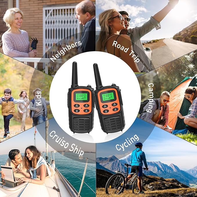 Rechargeable Walkie Talkies,Fvamom Walkies Talkies for Adults with 22 Channels,Long Range Walkie Talkies with NOAA Weather Channels,VOX LCD Display LED Flashlight (Orange)