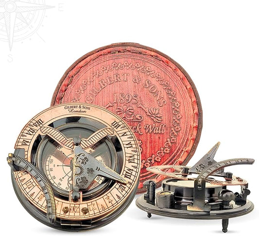 Antique Brass & Copper Sundial Compass, Sundial Clock in Box Gift Sun Clock Ship Replica Watch, Nautical Gifts for Men, Unique Nautical Decor, Naval Maritime Sundial