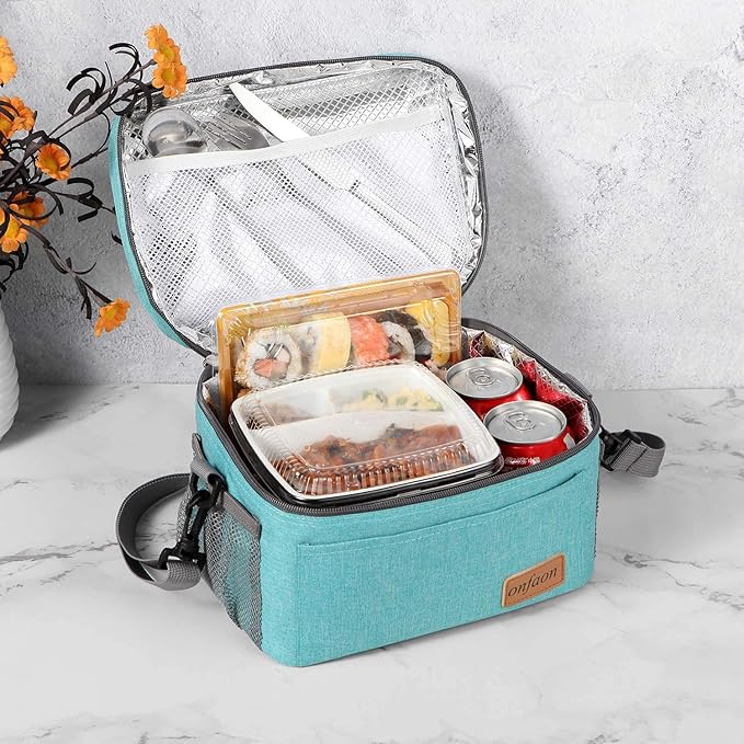 Lunch Bag for Men/Women, Insulated Reusable Lunch Box Leakproof Cooler Tote Bag Freezable with Adjustable Shoulder Strap for Office Work Picnic Beach(Cyan)