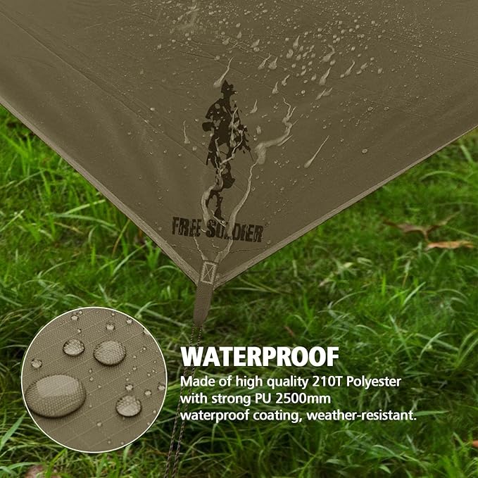 FREE SOLDIER Olive-Green 10x10.5ft Waterproof UV Protection Camping Tarp Shelter with Tent, Stakes, Ropes
