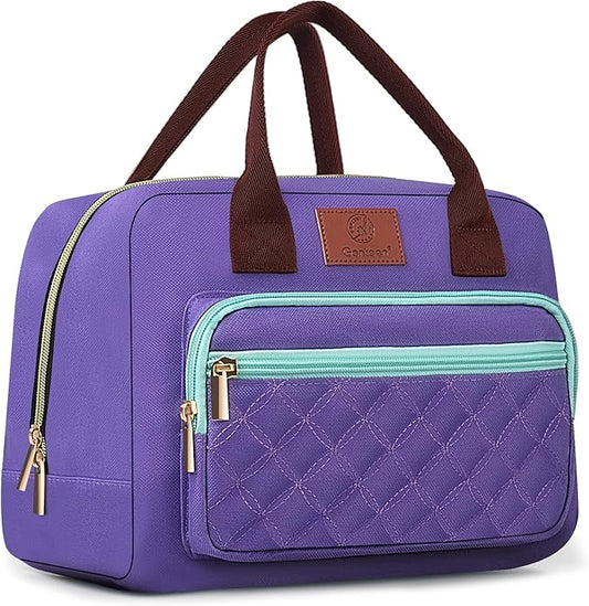 Lunch Bag Insulated Women Girls Teens Insulated Tote LunchBox for Adult Men Reusable Lunch Box with Front Pocket for Work, Picnic or Travel-18 Cans/14 Liters Purple
