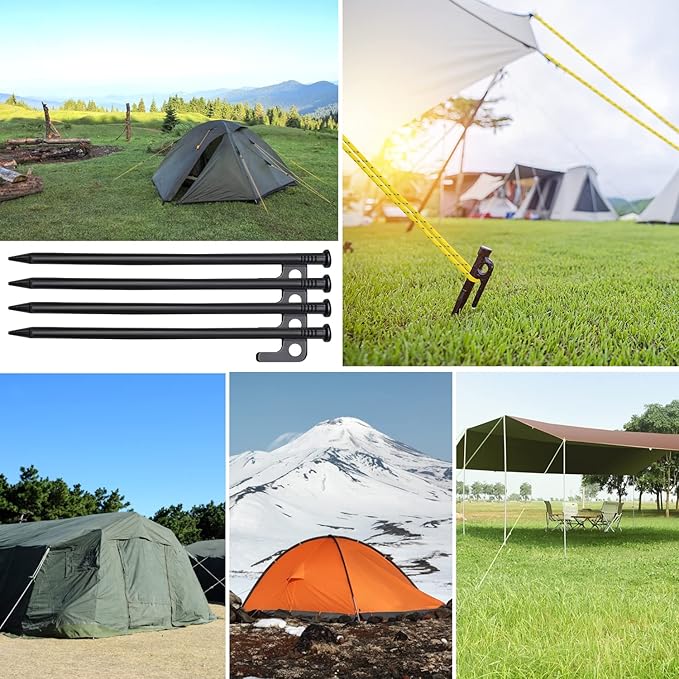 8pcs Tent Stakes and Hammer Set, 12in Heavy Duty Forged Steel Tent Stakes + Camping Hammer + Storage Pouch, Available in Rocky Place (8pcs 12in Stake+Hammer)