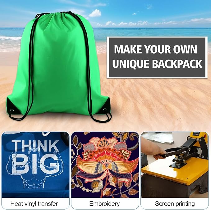 KUUQA 12 Pcs Drawstring Backpack Bags String Backpack Bulk Sport Gym Sack Bags for Traveling and Storage (Dark Green)