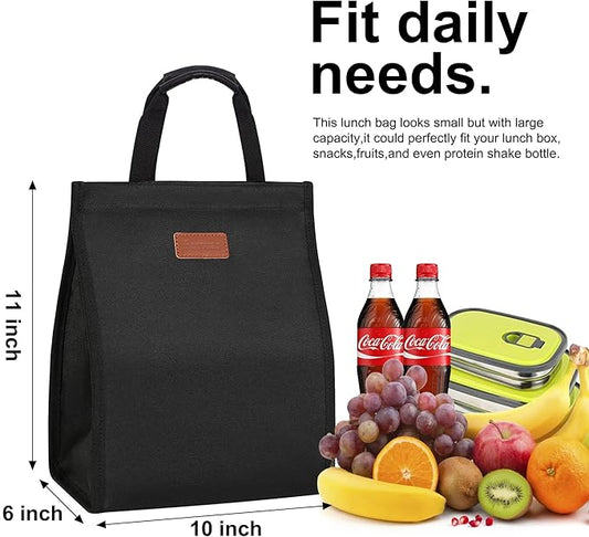 Lunch Bags for Women Insulated Reusable Lunch Tote with Internal Pocket, Adult Lunch Tote bag for Work (Black