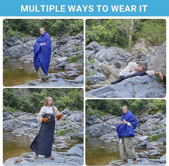 KingCamp Lightweight Camping Blanket - Stylish & Multifunctional Quilt with Snap Button, Portable for Travel, Airplane, Indoor & Outdoor - Provides Warmth - Gray