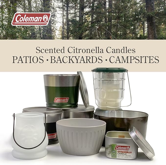 Coleman Outdoor Citronella Candle, Decorative Tin Candle for Patio, Backyard, Outdoor, Camping Candle, Tin Candle with Cover, Up to 25 Hours Burn time, 11oz