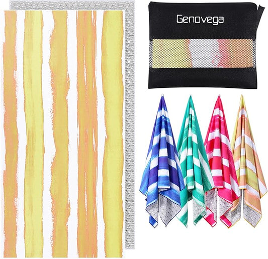 Microfiber Oversized Beach Towel Lightweight Thin Sandproof Compact Quick Dry Clearance Towels Extra Large Sand Free Pool Travel Beach Essentials Accessories Women Men Adult Gift Yellow Stripe