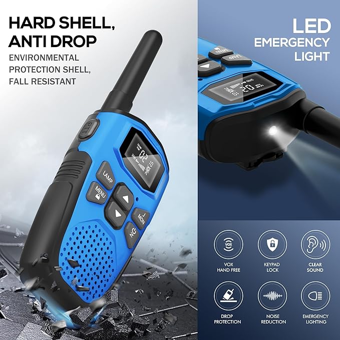Walkie Talkies, NXGKET Walkie Talkies 4 Pack Long Range for Adults Rechargeable Two-Way Radios with 22 FRS Channel Radios, Li-ion Battery, Waterproof, Flashlight, VOX for Camping Hiking Cruise Trip