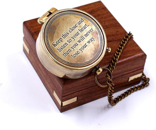 OCEAN REPLICAS Brass Antique Finish Engraved Quote Compass