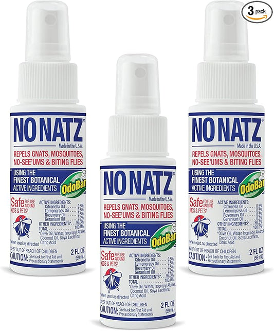 No Natz Botanical Bug Repellent, Effective for Gnat, Mosquito, and Biting Flies, Hand-Crafted and DEET-Free, Non-Greasy Formula, 2 Ounce Spray Bottle, 3-Pack