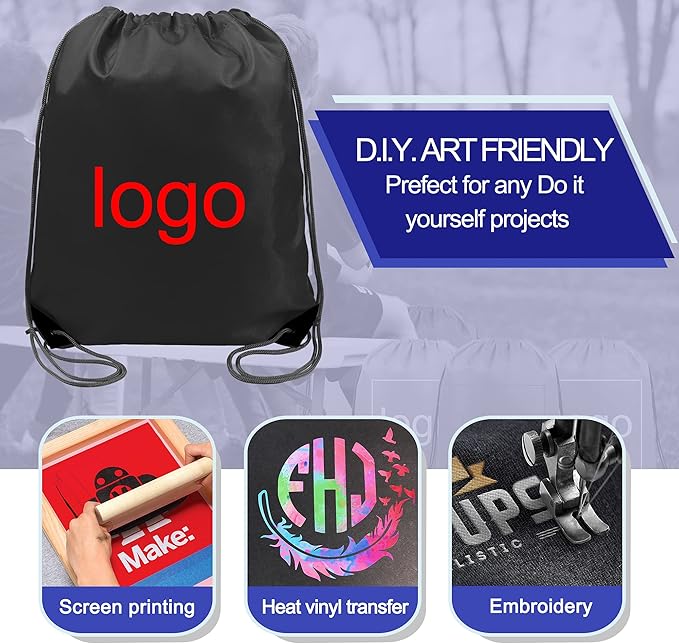 BeeGreen Drawstring Backpack Bags 20,30,50 Packs Reflective String Bags for Gym Sport Trip Cinch Sack DIY for Women Men