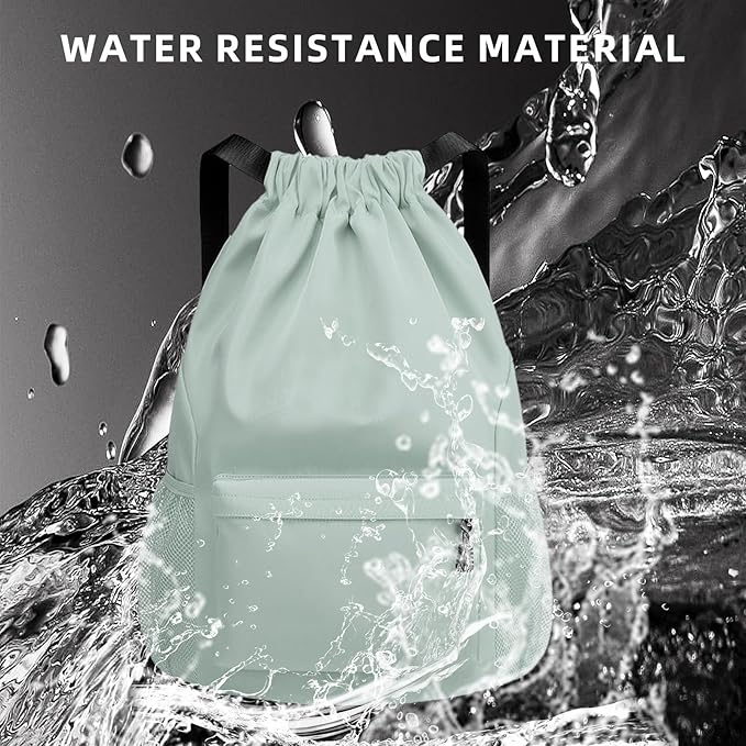 Sports Drawstring Backpack String Swimming Gym Bag Backpack with Shoes Compartment and Pocket for Men Women （light green）