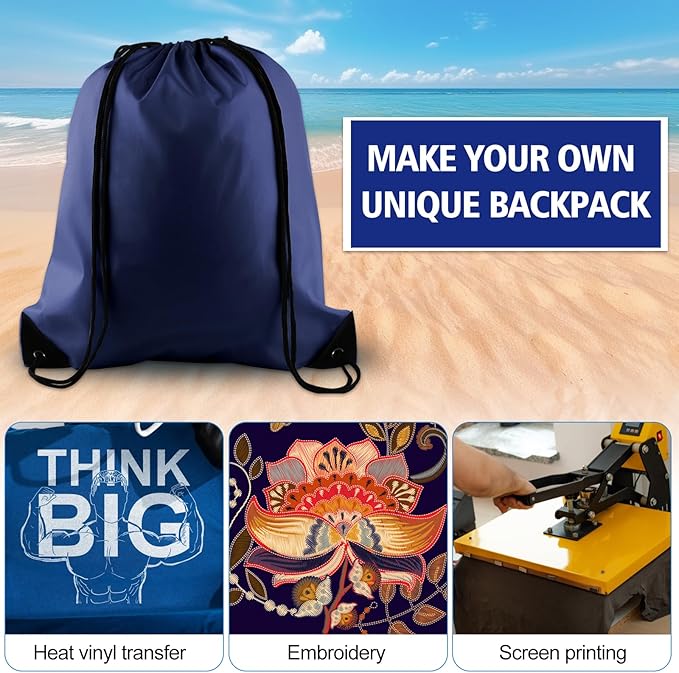 KUUQA Drawstring Backpack, 25Pcs Navy Blue, Lightweight Gym Bag for Sports, Travel, Yoga