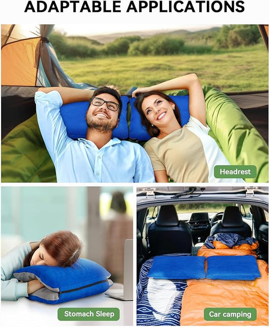 JefDiee Inflatable Camping Pillow with Memory Foam and Washable Cover Camping Gear and Travel Pillow for Airplanes, Camping