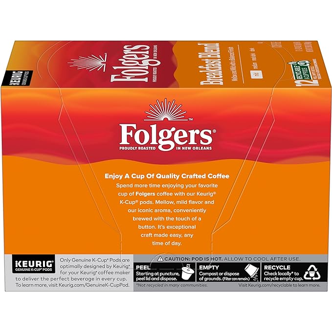 Folgers Breakfast Blend Mild Roast Coffee, 72 Keurig K-Cup Pods