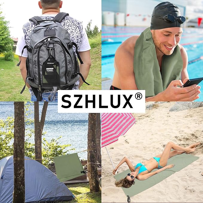 SZHLUX Microfiber Towel, Perfect Quick Dry Travel Sports Camping Towel,Fast Drying Lightweight Ultra Compact for Backpacking,Gym,Beach,Swimming,Yoga(Army Green,XL)