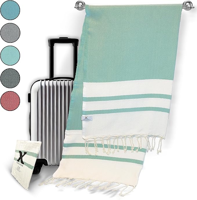 Cotton Travel Towel Quick Drying Camping Pool Hiking Large Size 39" x 78" Compact Vacuum Pack Lightweight Absorbent Breathable Keep Warm Blanket (Mint Green)