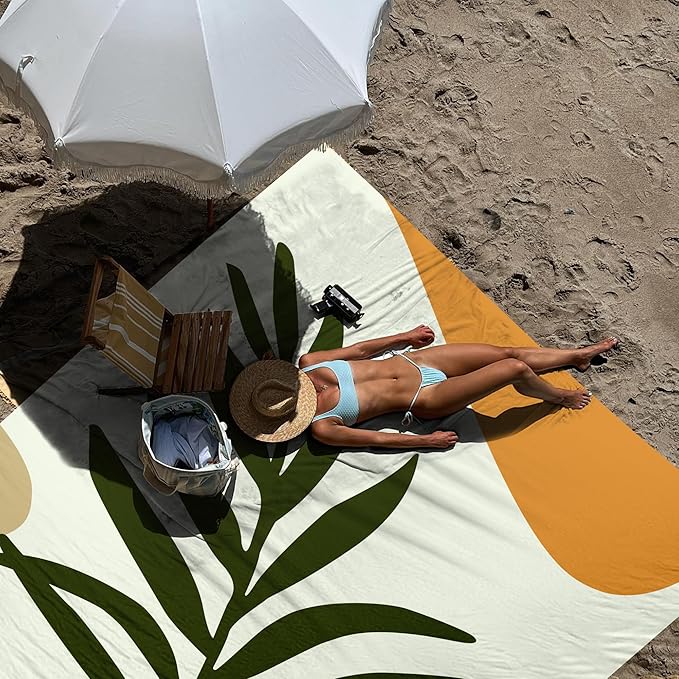 Beach Blanket, Waterproof Sandproof Beach Mat Oversized, 110''×118'' 4-8 Adults Extra Large Picnic Blanket with 4 Stakes for Outdoor, Travel, Camping