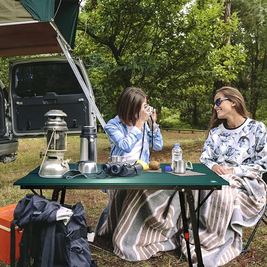 VILLEY Portable Camping Table with Adjustable Legs, Lightweight Aluminum Folding Beach Table with Carrying Bag for Outdoor Cooking, Picnic, Beach, Backyards, BBQ and Party