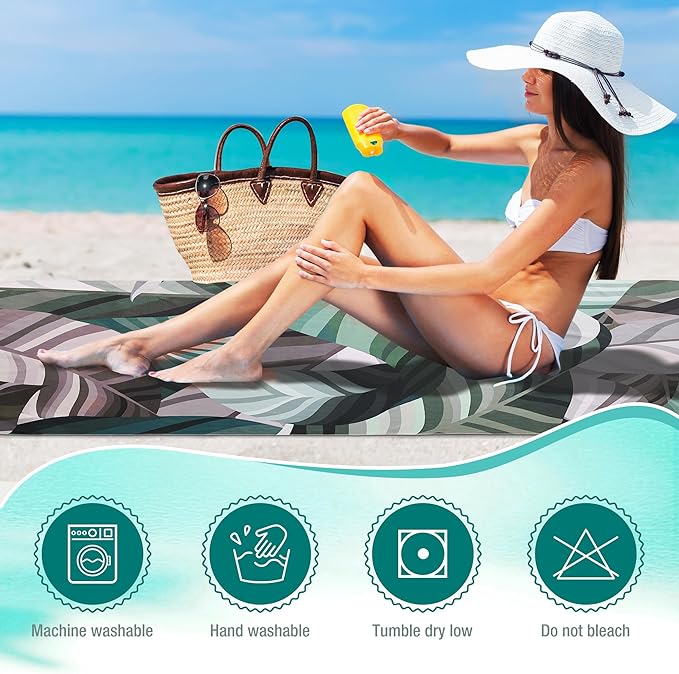 HYSEAS Lightweight Ultra-Thin Beach Towel, Oversized 78"X35" for Adult - Sand Free, Quick Dry, Perfect for Swimming, Beach, Travel, Camping, Essential Beach Accessory & Vacation, Tropical Rainforest