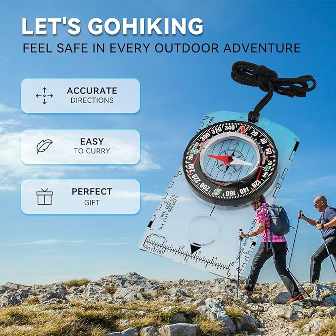 Orienteering Compass, Wilderness Survival Compass for Kids- Magnetic Gear Set Navigation Map- Backpacking Camping Hunting Survival