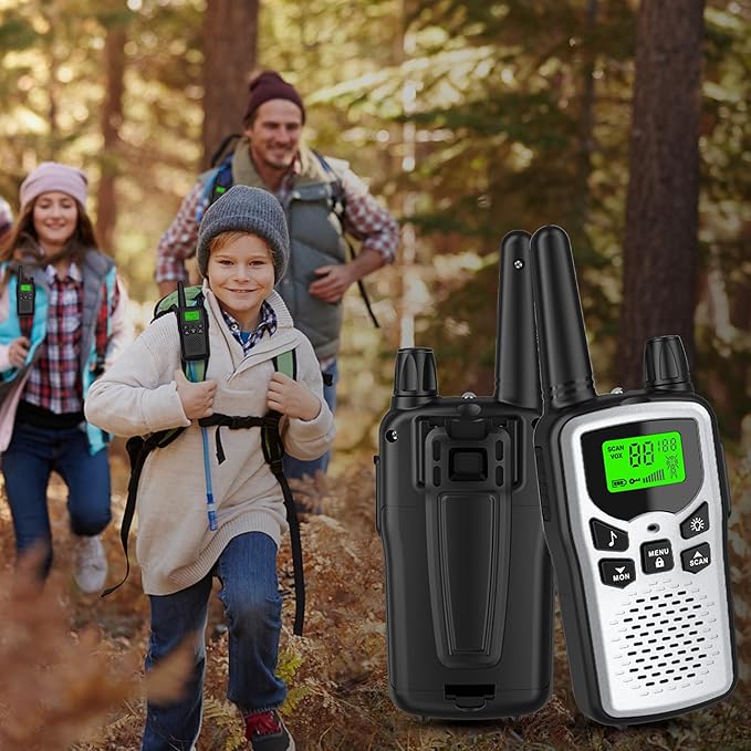 Walkie Talkies,Erelis Long Rang Walkie Talkies with 22 FRS Channels,Walkie Talkies for Adults with Lamp,VOX,LCD Display for Outdoor Activities (Silver)