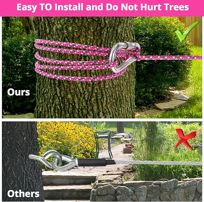 Dog Tie Out Cable for Camping - 100ft Dog Lead Dog Runner for Yard - Portable Dog Trolley System for Large Small Dogs Outside Pink