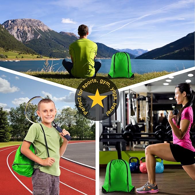 KUUQA 12 Pcs Drawstring Backpack Bags String Backpack Bulk Sport Gym Sack Bags for Traveling and Storage (Dark Green)