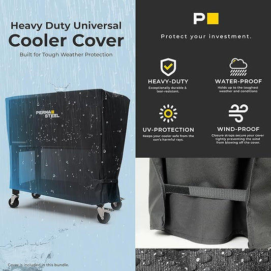 Permasteel Party Cooler with Removable Basin, Spacious 80-Qt Capacity, Rolling Ice Chest for Indoor and Outdoor Entertainment Black + Bonus Cover