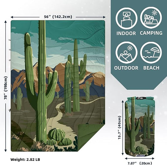 Outdoor Puffy Camping Blanket, Lightweight Windproof Warm Stadium Blanket, Packable Travel Camping Quilt for Cold Weather, Hiking, Backpacking, Sleeping, Hammock, Adventure 78"x 56"