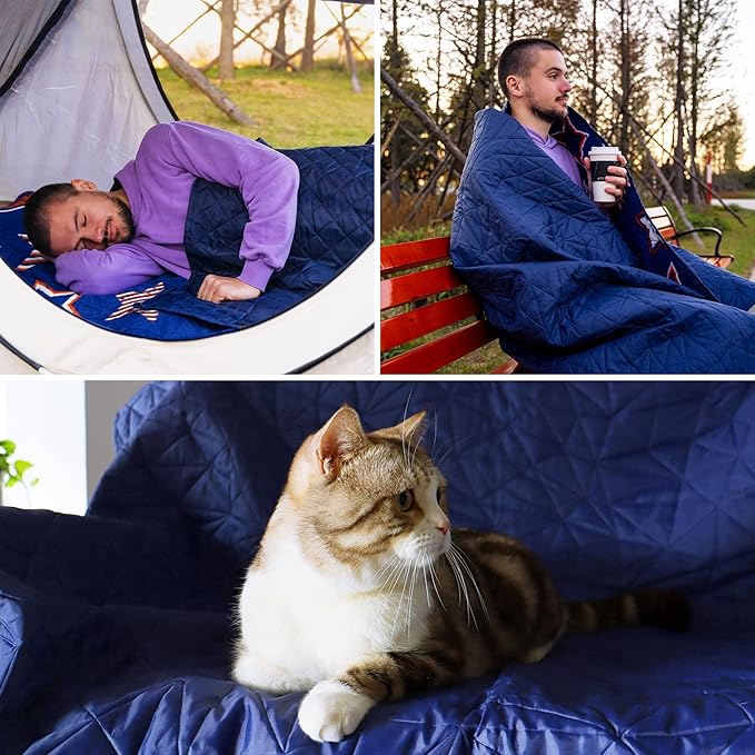 Outdoor Waterproof Blanket, Foldable Fleece Stadium Blanket for Outdoor Sports Event,Camping,Concerts, Car,Pet,Picnics -Windproof, Wearable,Machine Washable 80"x58"