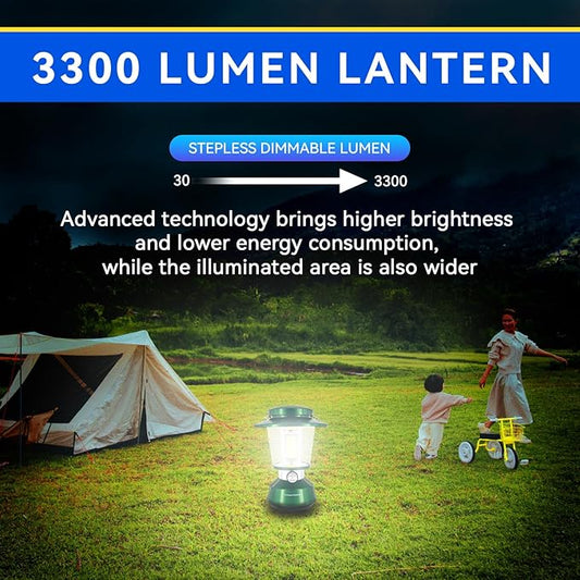 Durapower Rechargeable Camping Lantern,3300 Lumen Super Bright LED Camping Lantern, 5400 Mah Power Bank, IP44 Waterproof, 30 Hours, Portable Lantern for Hurricane, Power Outages