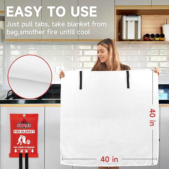 Fire Blanket Emergency for Home Kitchen - 40"x40" Fireproof Safety Protection Fiberglass Flame Retardant Blankets Survival Essential Kit for House Car Camping Outdoor Fireplace Grill BBQ - 8 Pack