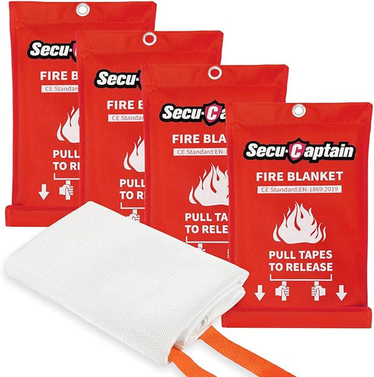 SecuCaptain Emergency Fire Blanket for Home and Kitchen - 4 Pack 40"x40" Flame Suppression Fiberglass Fire Blankets for House Camping Car Office Warehouse Emergency Survival Safety