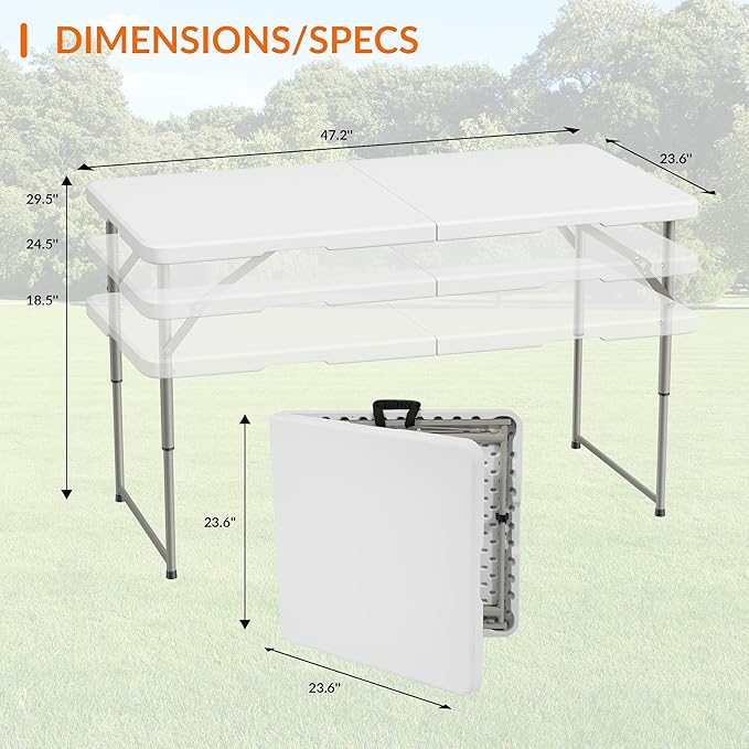 Folding Table, 4 Feet Heavy Duty Fold-in-Half Utility Table Indoor Outdoor for Camping, Picnic, Party