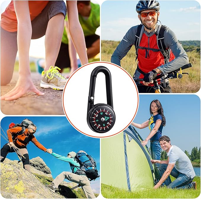 TOODOO 32 Pcs Compass Keychain for Kids Adventure Camping Small Keychain Belt Clips With Holes Compass Metal Buckle Keychain Outdoor Camping Party Favors