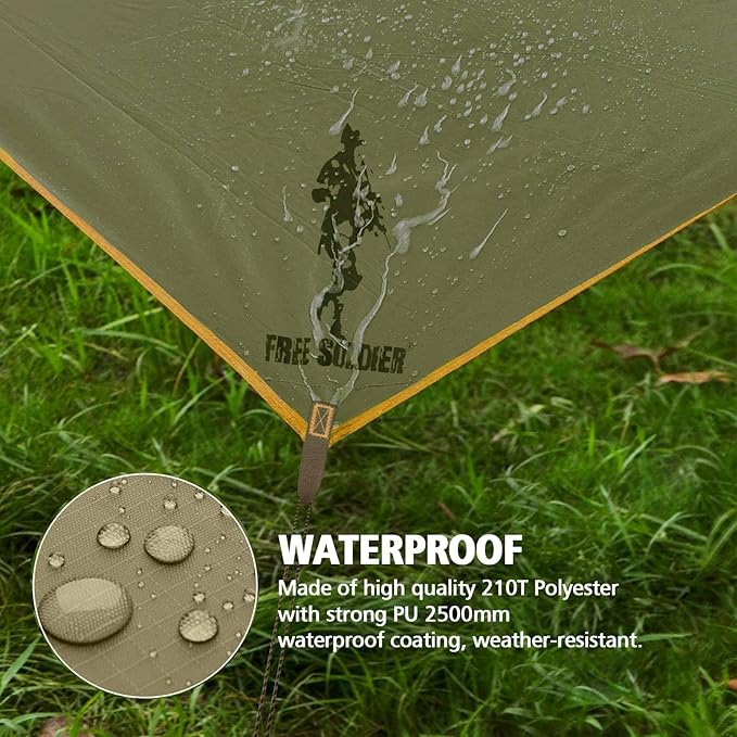 FREE SOLDIER Camping Tarp - Waterproof Portable Multifunctional Outdoor Traveling Awning Backpacking Shelter Rain Tarp (Brown 1313ft)