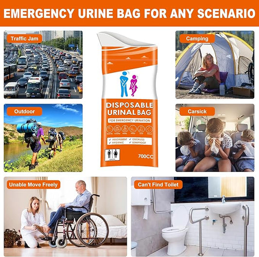 24PCS Disposable Urine Bags, 700ML Unisex Urine Bags for Travel, Emergency Vomit Bags/Pee Bag for Car, Long Trip, Road Trip, Travel Urinals for Men/Women - Camping Essentials Portable Toilet