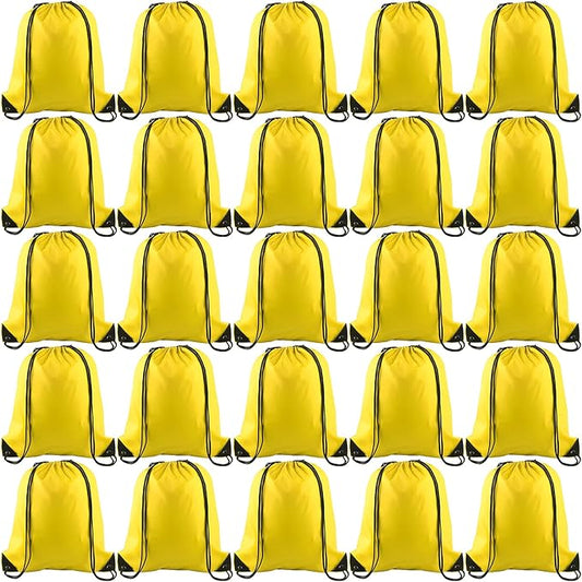 KUUQA 50Pcs Yellow Drawstring Backpacks - Bulk Gym Sports Travel Bags