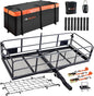 MeeFar High Rail Trailer Folding Hitch Mount Cargo Carrier Basket 60" X 24" X 14"+Waterproof Cargo Bag 20 cu ft(59" 24" 24"), Capacity of 500 Lbs with Hitch Stabilizer, Net, Lock and Straps