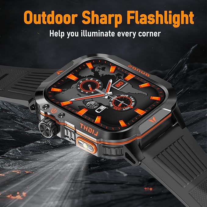 QTLLBT Smartwatch LED Flashlight Barometer Altimeter Compass 2.01HD Fitness Tracker Pedometer Multiple Watch Faces 100+ Sports Modes Sleep Heart Rate for Android iOS Men's Watch (Blue)