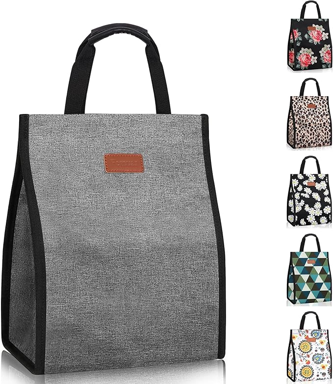 Lunch Bags for Women Insulated Reusable Lunch Tote with Internal Pocket, Lunch Tote bag for Work (Grey