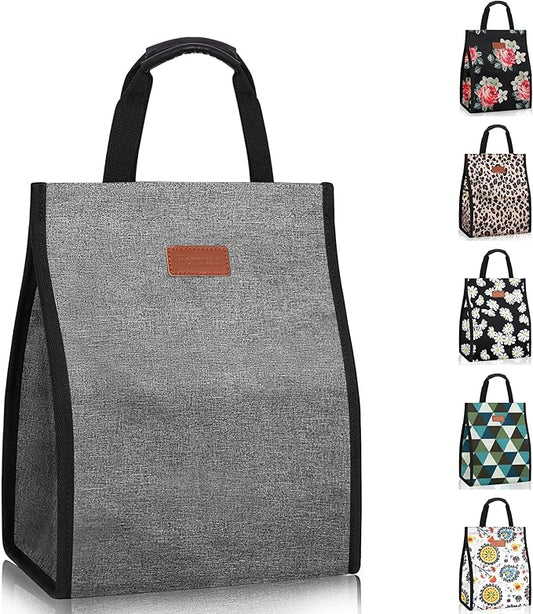 Lunch Bags for Women Insulated Reusable Lunch Tote with Internal Pocket, Lunch Tote bag for Work (Grey