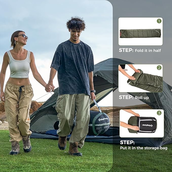 KingCamp Double Sleeping Bag for Adults, Queen Size 2 Person XXL Flannel Sleeping Bag, Waterproof Lightweight Flannel Quilt with 2 Pillows, Perfect for Couples Family Camping Hiking