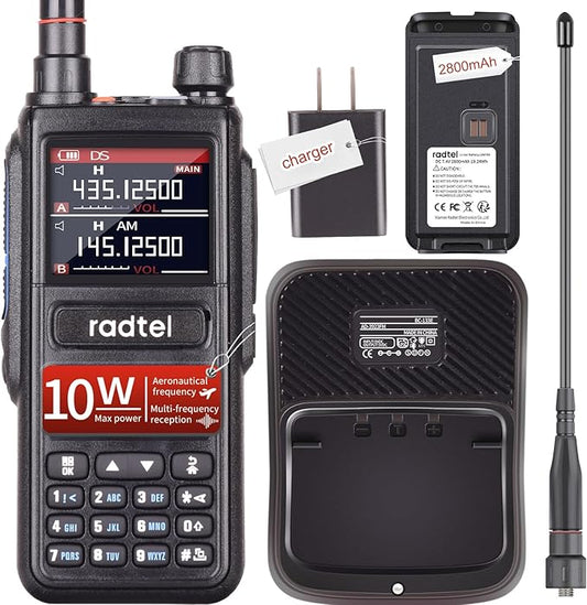 Radtel RT-470 10 Watt Long Range Multi-Band Ham Radio 144-148/420-450/1.25M 2800mAh USB-C Battery, 256CH AM Aircraft Band Handheld Walkie Talkie One Key Frequency Match NOAA FM Radio Receive