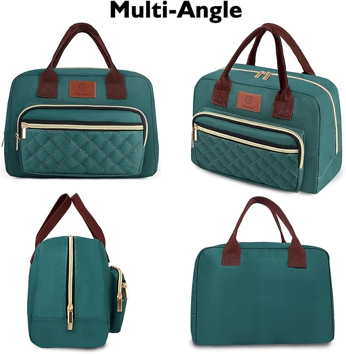 Lunch Bag for Women,Insulated Adult LunchBox for Women,Reusable Cute Lunch Bags for Work,High Capacity Cooler BagTote for Work Girls Office Picnic School-Lake Green