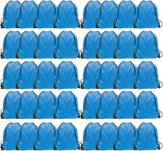 GoodtoU Drawstring Bags, Drawstring Backpack Bulk Nylon Backpack Draw String Back Bag Cinch Sack Drawstring Gym Bag String Backpack for Sport, Traveling, Team (40Pcs, Sky Blue)